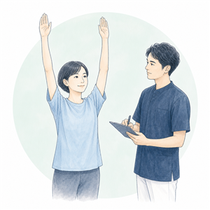 腕を上げて姿勢や動きを確認する検査のイラスト